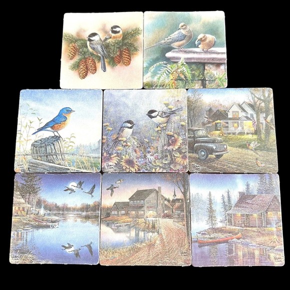 Boys Town Other - VTG Boys Town Coaster Set 8 Sam Timm 2-Side Cardboard Cabin Truck Lake Bird-Used